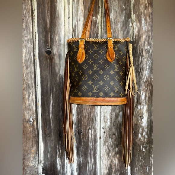 Vintage LV Bucket Bag Revamped Fringe Boho Western - Picture 2 of 9